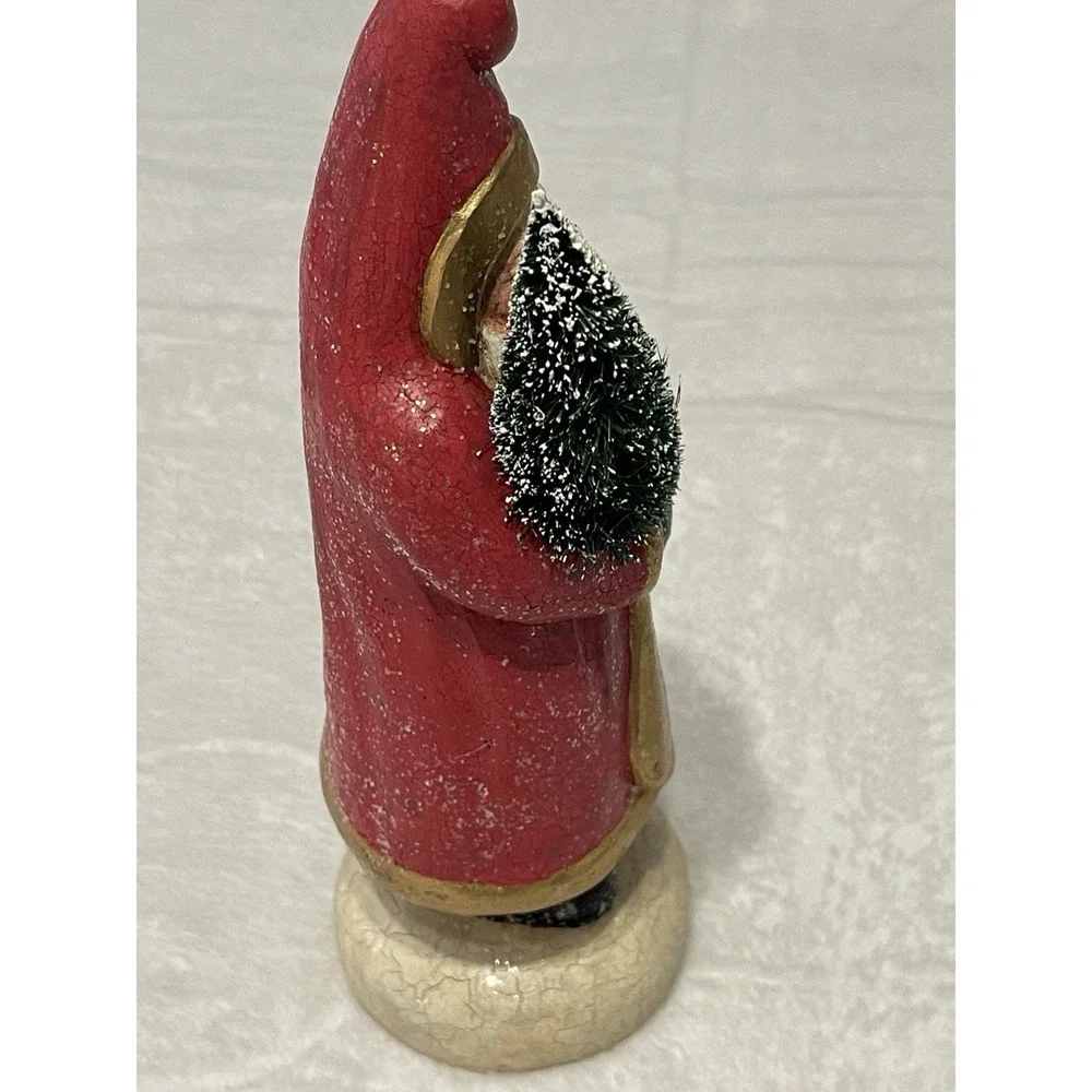 Vtg Santa Clause‎ Figure Glitter Tree Christmas Decoration Figurine Crackle